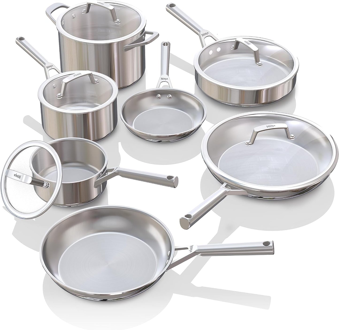 Ninja C90026 EverClad Commercial-Grade Stainless Steel 10.25" Fry Pan, Tri-Ply Pans, Oven Safe to 600°F, PFAS Safe, All Stovetops & Induction Compatible, Stainless